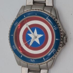 Captain America Shield Watch - Silver and Blue Accutime CTA2104SPCR